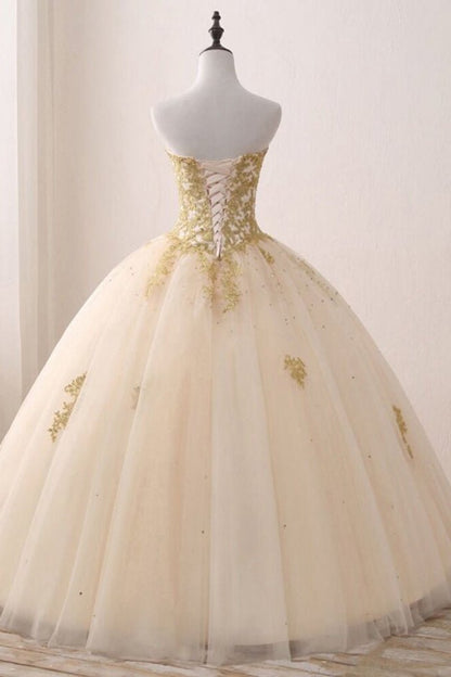 Quinceanera Dresses Ball Gown Sweetheart Strapless Sleeveless Appliques Beading Prom Dresses