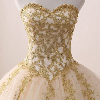 Quinceanera Dresses Ball Gown Sweetheart Strapless Sleeveless Appliques Beading Prom Dresses