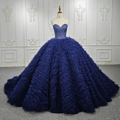 Quinceanera Dresses Classic Dark Navy Strapless Quinceanera Dresses Sleeveless Sweetheart Beading Ball Gown