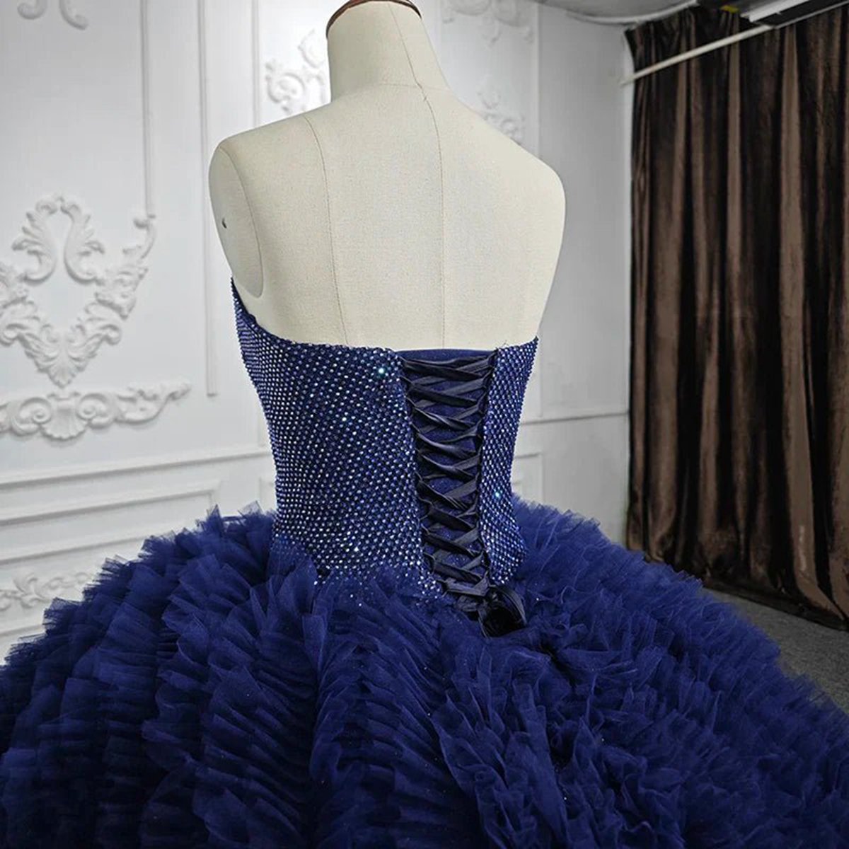 Quinceanera Dresses Classic Dark Navy Strapless Quinceanera Dresses Sleeveless Sweetheart Beading Ball Gown