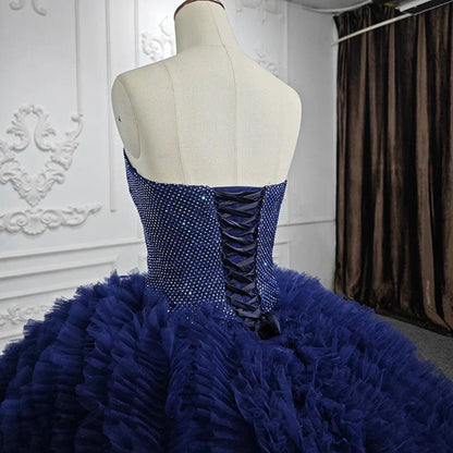 Quinceanera Dresses Classic Dark Navy Strapless Quinceanera Dresses Sleeveless Sweetheart Beading Ball Gown