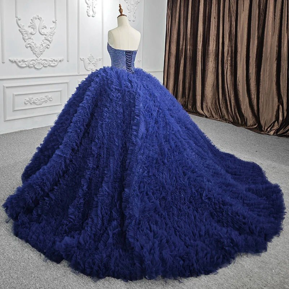 Quinceanera Dresses Classic Dark Navy Strapless Quinceanera Dresses Sleeveless Sweetheart Beading Ball Gown