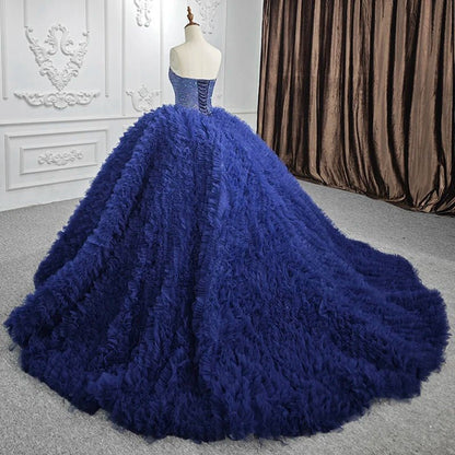 Quinceanera Dresses Classic Dark Navy Strapless Quinceanera Dresses Sleeveless Sweetheart Beading Ball Gown