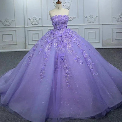 Quinceanera Dresses Elegant Party Princess Dresses Pearls Strapless Evening Gown Appliques Ball Gown