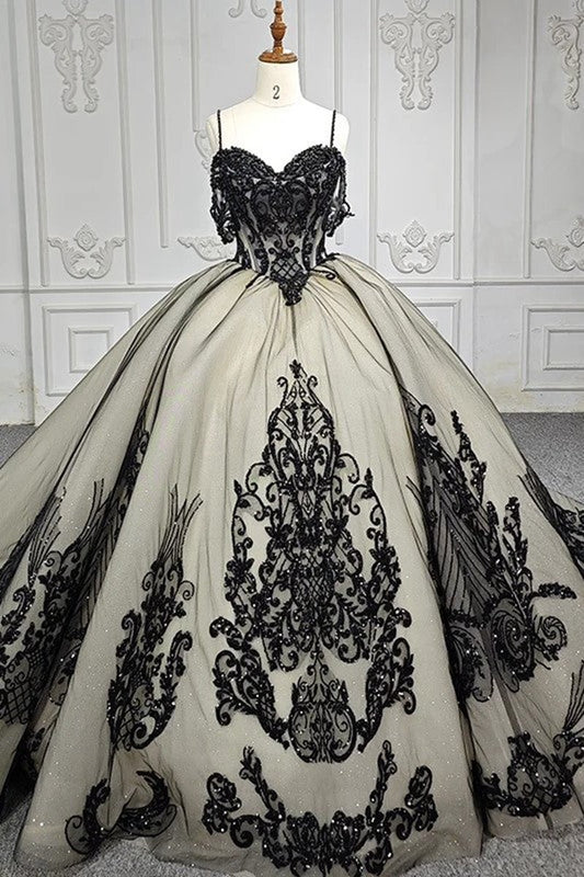Spaghetti Straps Embroidery Lace Quinceanera Dresses