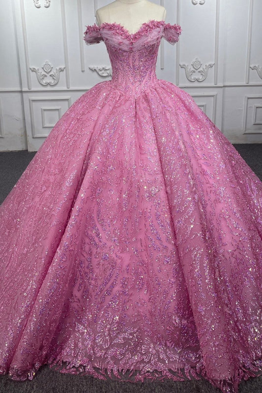 Exquisite Tulle V-neck Off the Shoulder Appliqued Quinceanera Dresses