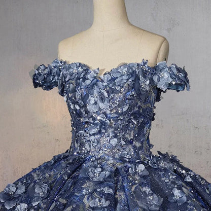 Sweetheart A-line Off-the-shoulder Quinceanera Dresses with 3D Flower and Pearls