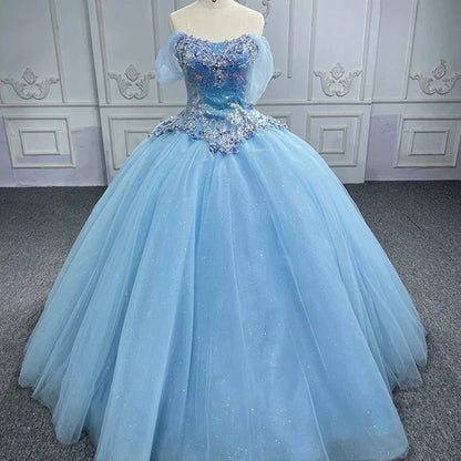 Quinceanera Dresses Princess Cap sleeve Ball Gown Sequins Square Collar Evening Party Dresses