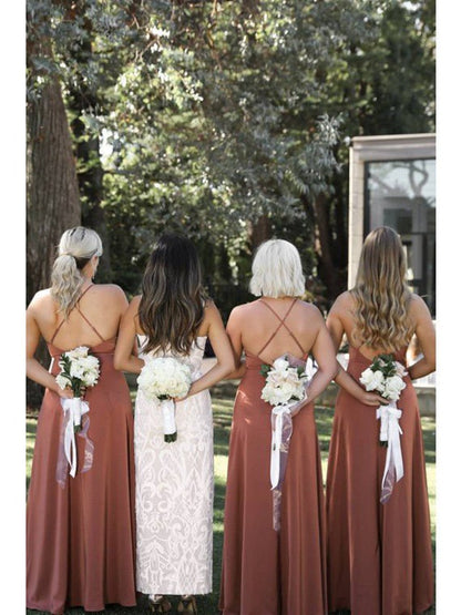 Simple Criss-Cross Straps Back Dusty Rose Bridesmaid Dresses