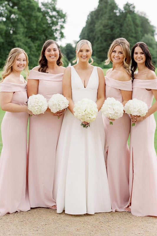 Simple Mermaid Off the Shoulder Long Bridesmaid Dresses