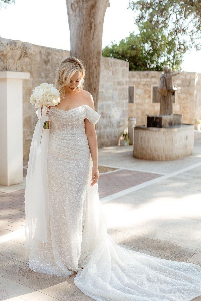 Sparkly Mermaid Off the Shoulder Sequins Wedding Dresses