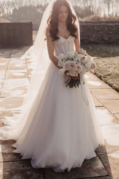 Sparkly A-line Glitter Tulle Sweetheart Wedding Dresses