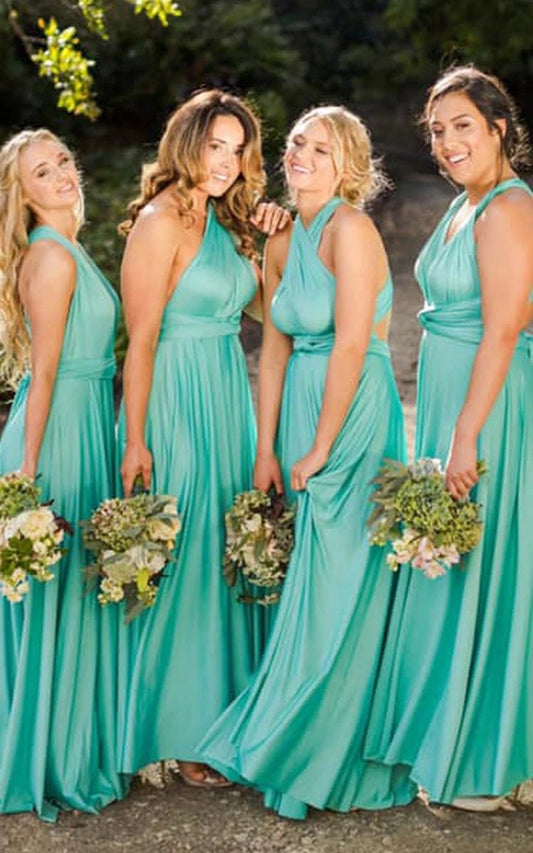 A-line Halter Neck Jersey Bridesmaid Dresses with Half Sleeves And Straps Back