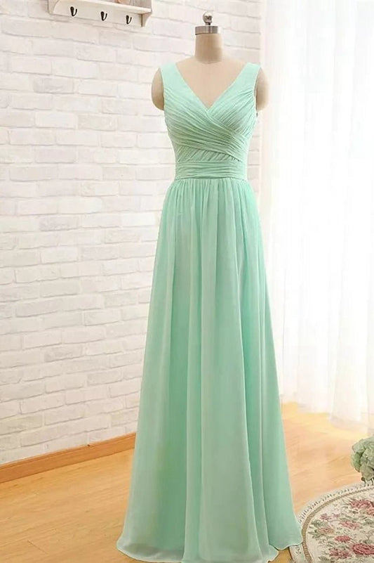 A-line Sleeveless Floor-length Chiffon Bridesmaid Dresses with Criss Cross
