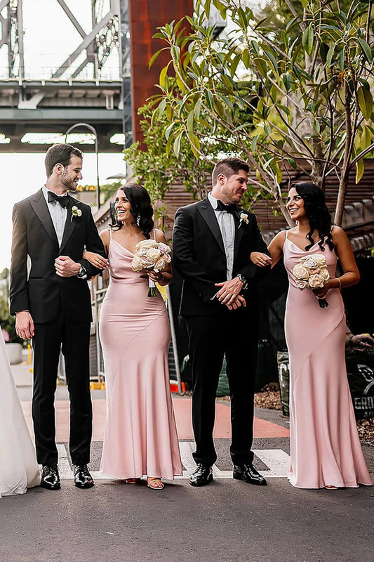 Sheath Spaghetti Straps Long Bridesmaid Dresses