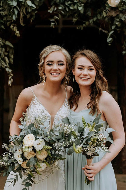 Chiffon Spaghetti Straps A-line Long Bridesmaid Dresses