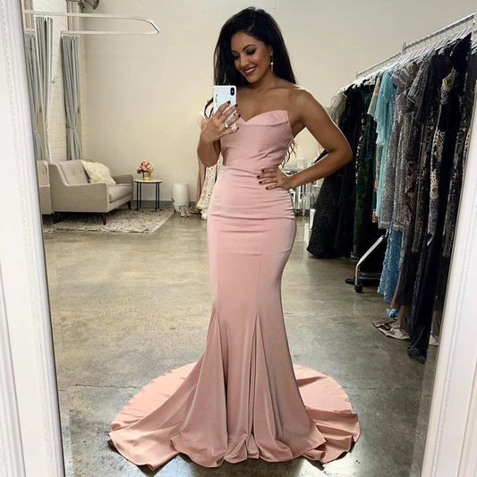 Mermaid Strapless Satin Bridesmaid Dresses Long Party Dresses