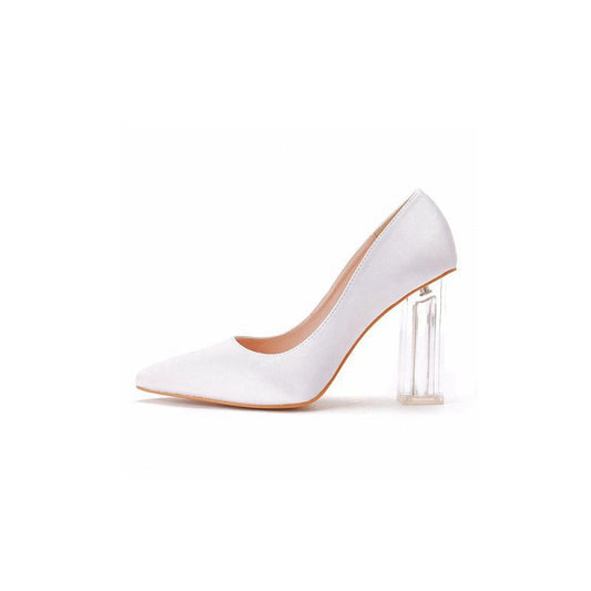 Simple Pointed Toe Transparent Block Heels