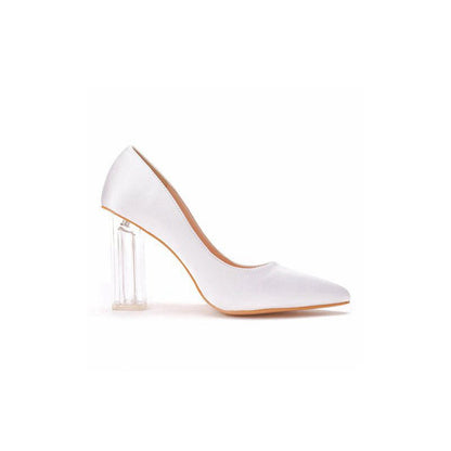 Simple Pointed Toe Transparent Block Heels