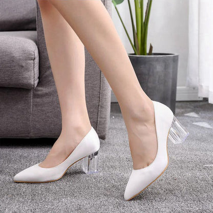Simple Pointed Toe Transparent Block Heels