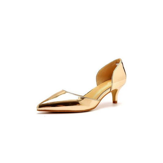 Simple Elegant Mid Cutout Two-Piece Slip on Pointed Toe Kitten Heels