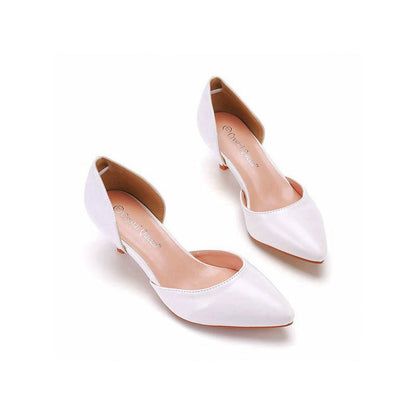 Simple Elegant Mid Cutout Two-Piece Slip on Pointed Toe Kitten Heels