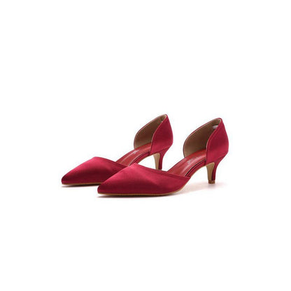 Simple Elegant Mid Cutout Two-Piece Slip on Pointed Toe Kitten Heels