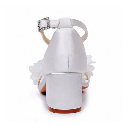 Floral Satin Open Toe Low Chunky Heels