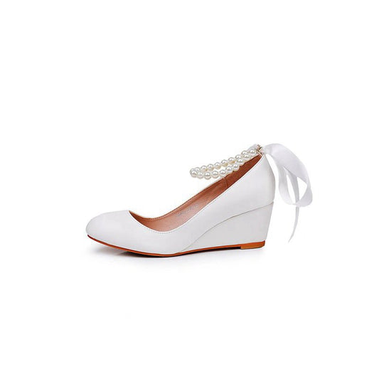 Round Toe Platform Heels Beaded Mary Janes