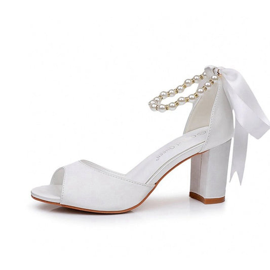 Peep Toe Chunky Heel Sandals with Buckle Straps