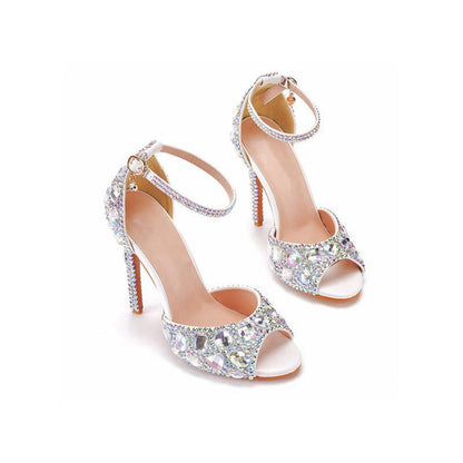 Peep Toe Big colored rhinestones Ankle Strap Stiletto Heels