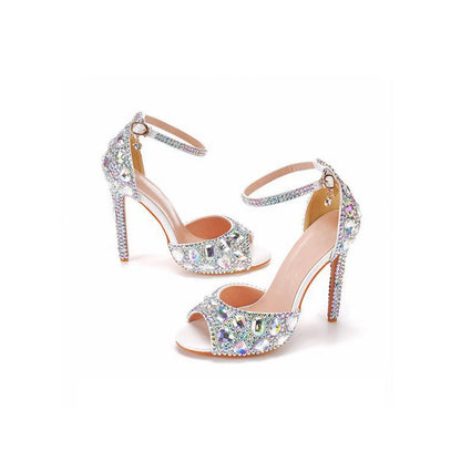 Peep Toe Big colored rhinestones Ankle Strap Stiletto Heels