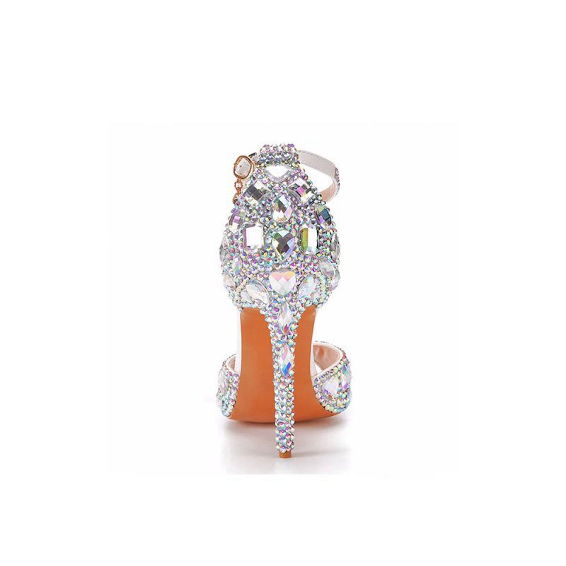 Peep Toe Big colored rhinestones Ankle Strap Stiletto Heels