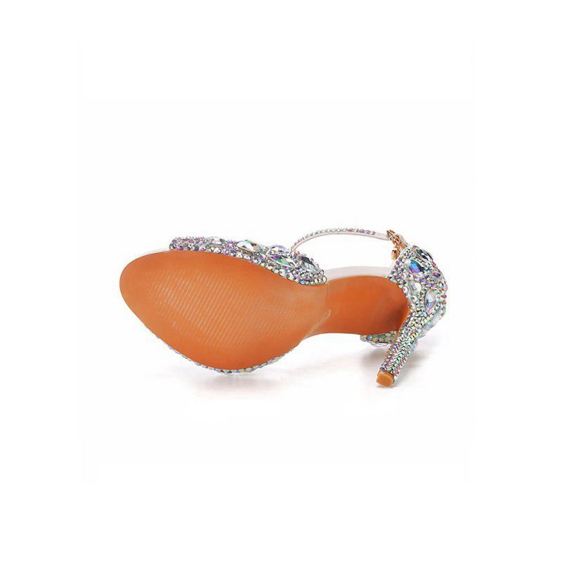 Peep Toe Big colored rhinestones Ankle Strap Stiletto Heels