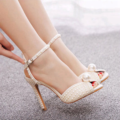 Elegant Pearl Peep Toe Stiletto Ultra High Heels
