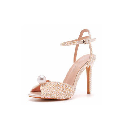 Elegant Pearl Peep Toe Stiletto Ultra High Heels