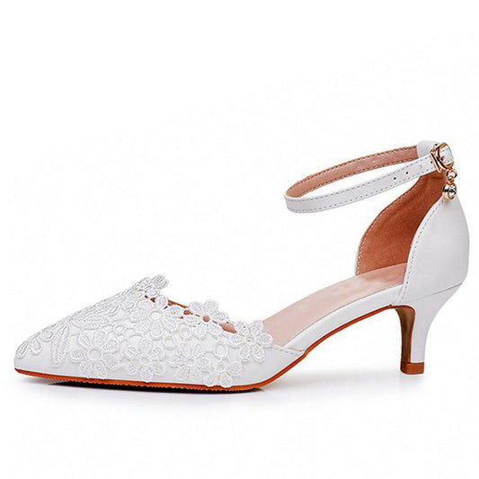 Lace Embellished Stiletto Pointed Toe Sandals