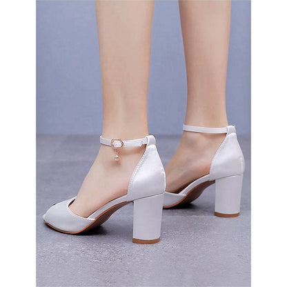 Peep Toe Ankle-Strap Bridal Chunky Heel Sandals