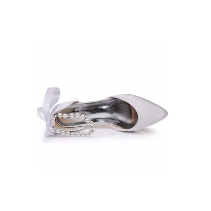 Satin Beaded Ribbon Low Heels Bridal Shoes