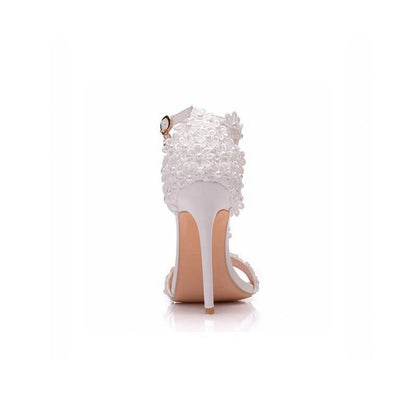Lace Flowers Tassels Open Toe Ankle-strap Ultra High Heels