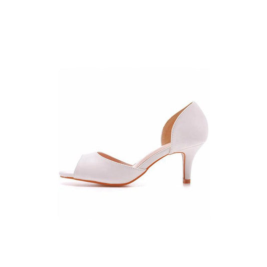 Peep Toe Satin Slip On Shoes High Heel