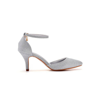 Simple Glitter Pointed Toe Stiletto Ankle-strap High Heels