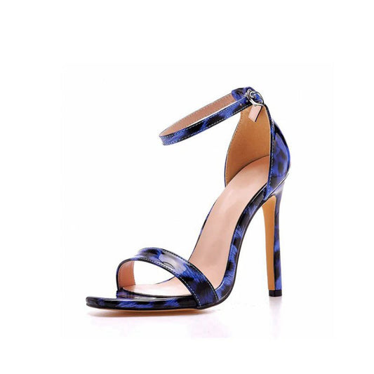 Open Toe Leopard Print Ankle Strap Stiletto High Heels