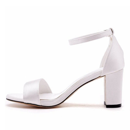 Brief Satin Open Toe Ankle Strap Chunky Heeled Sandals