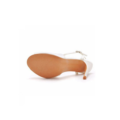 Satin Pearl Peep Toe Stiletto Ankle Strap Buckle Ultra High Heels