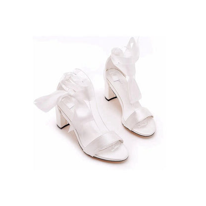 Satin Tied Open Toe Ankle Strap Chunky Heel Sandals