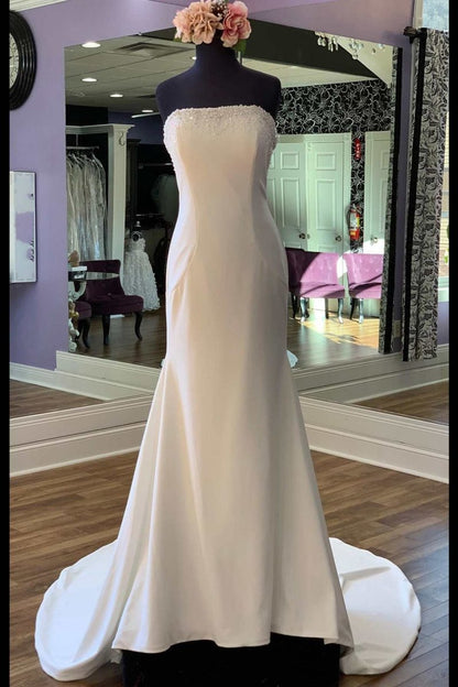 Beaded Satin Strapless Mermaid Long Wedding Dresses