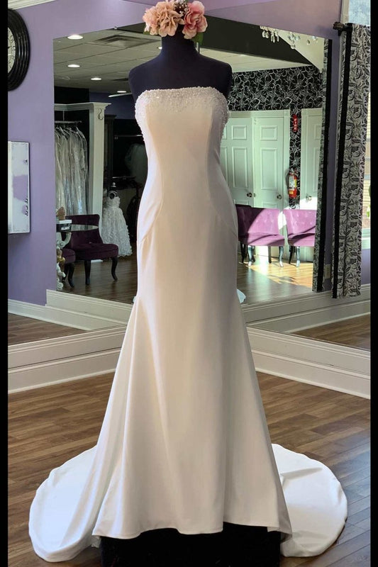 Beaded Satin Strapless Mermaid Long Wedding Dresses