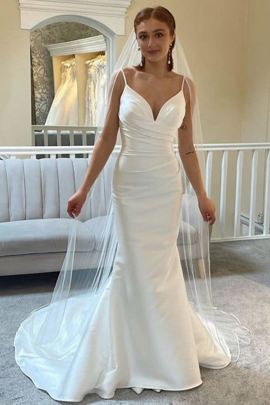 Spaghetti Strap Backless Mermaid Long Wedding Dresses