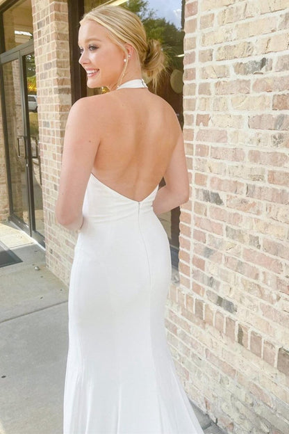 Halter Mermaid Long Wedding Dresses with Slit